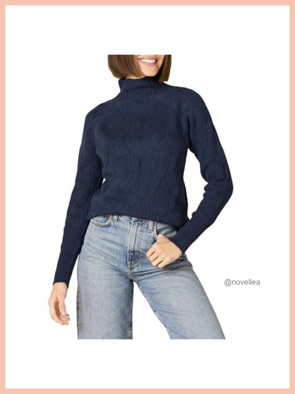 Cable Knit Funnel Neck Long Sleeve Pullover Sweater Soft Touch